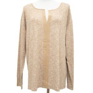 New Sanctuary Sienna Tan Metallic Holidy Pullover V-Neck Top Blouse Size 1X